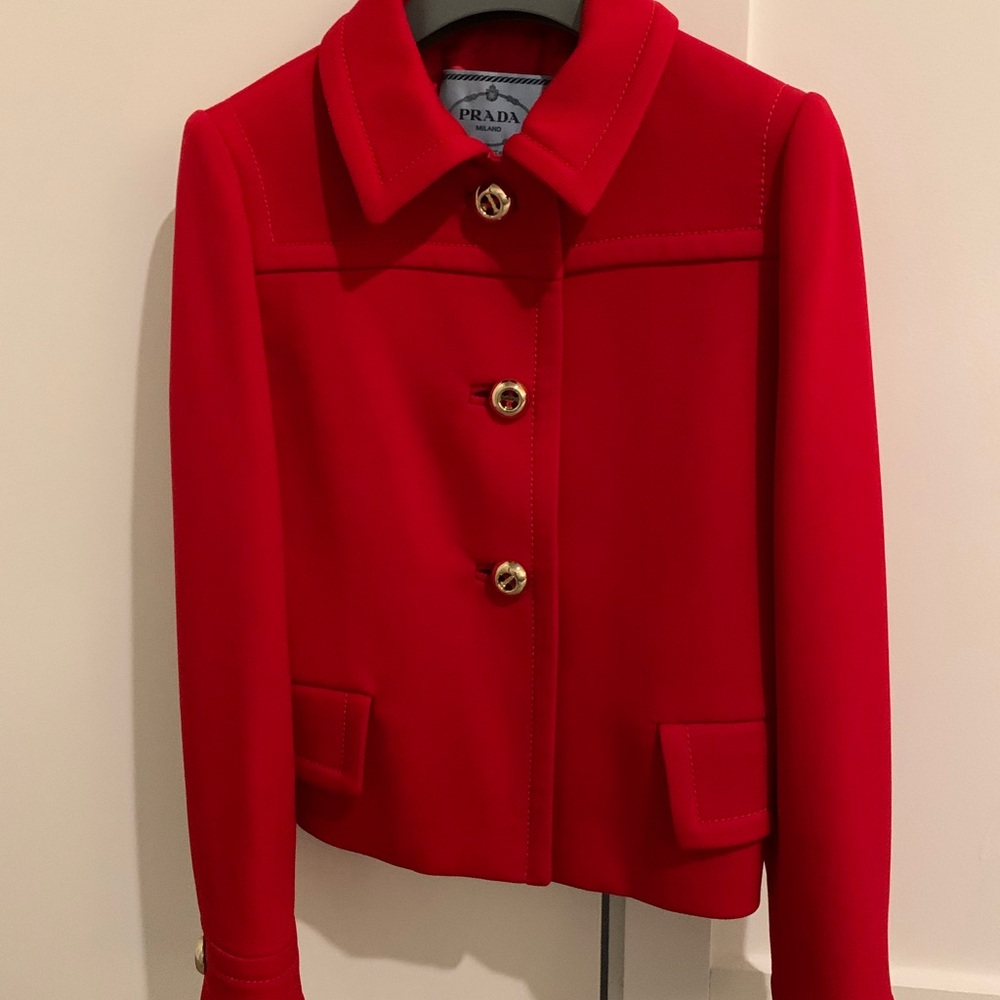 Prada Scarlet Jacket with Gold Accents